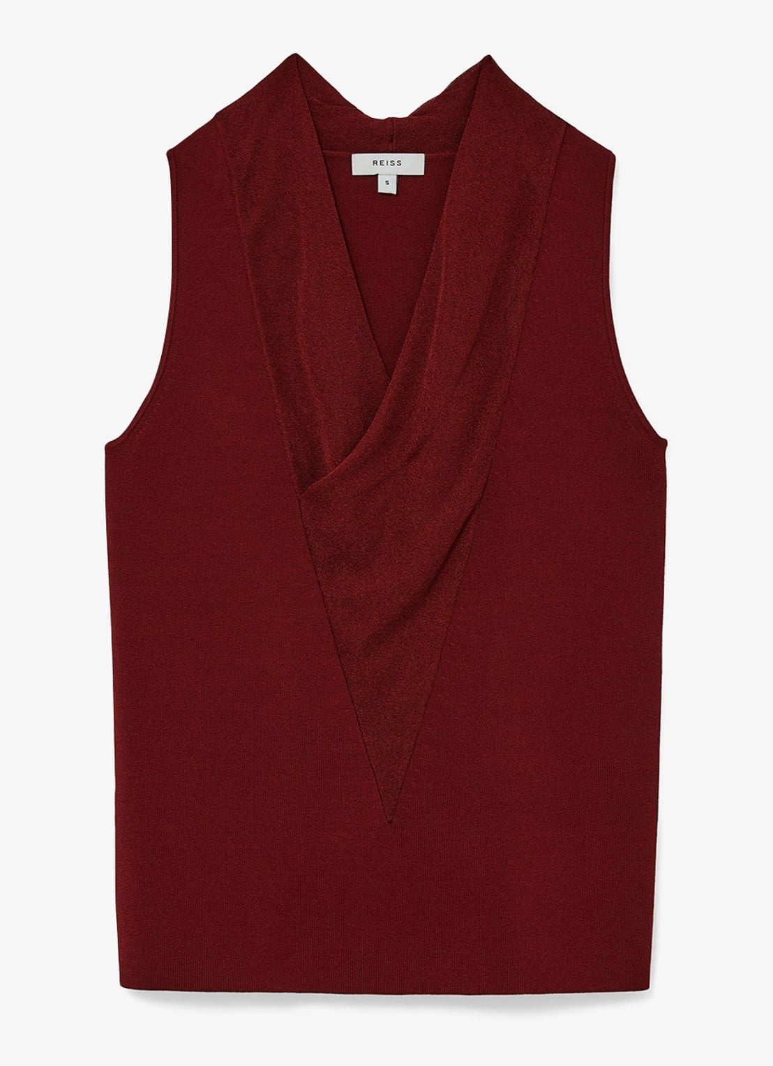 Reiss Effie gebreide mouwloze top met V-hals - voorkant 5 steenrood