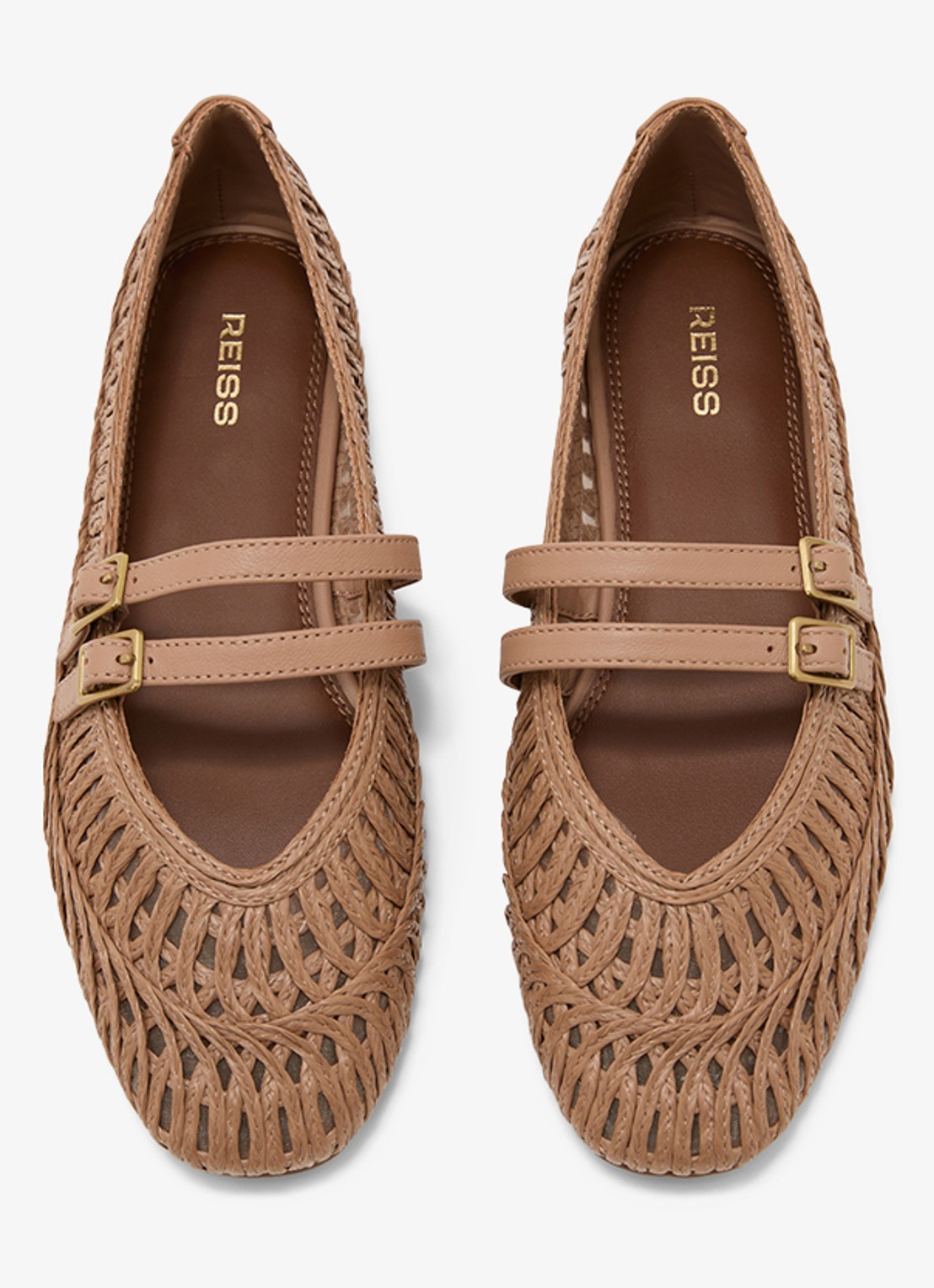 Reiss Eizabeth ballerina met gevlochten detail - voorkant 2 lichtbruin
