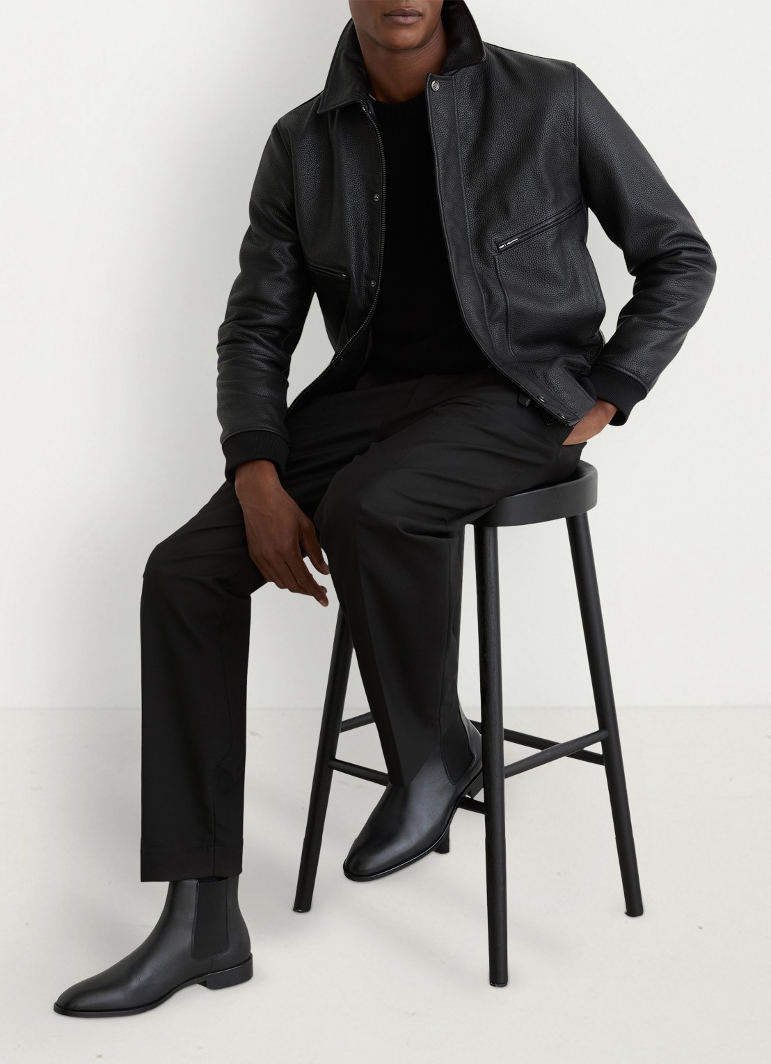 Reiss Elba chelsea boot van leer - voorkant 5 black / zwart