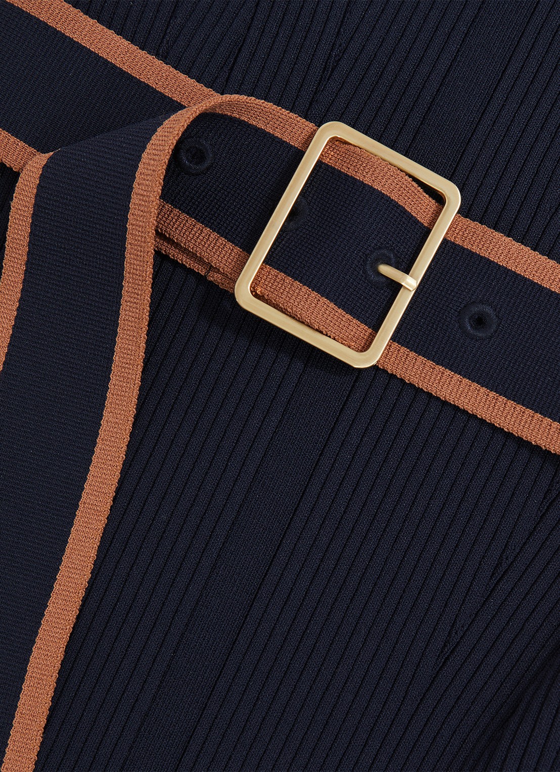 Reiss Ella ribgebreide midi jurk met ceintuur - detail 7 donkerblauw