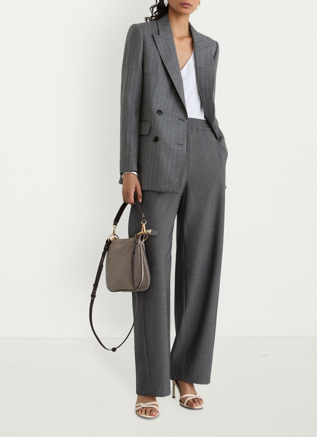 Reiss ELLE high waist straight fit pantalon met steekzakken  - voorkant 7 grijs