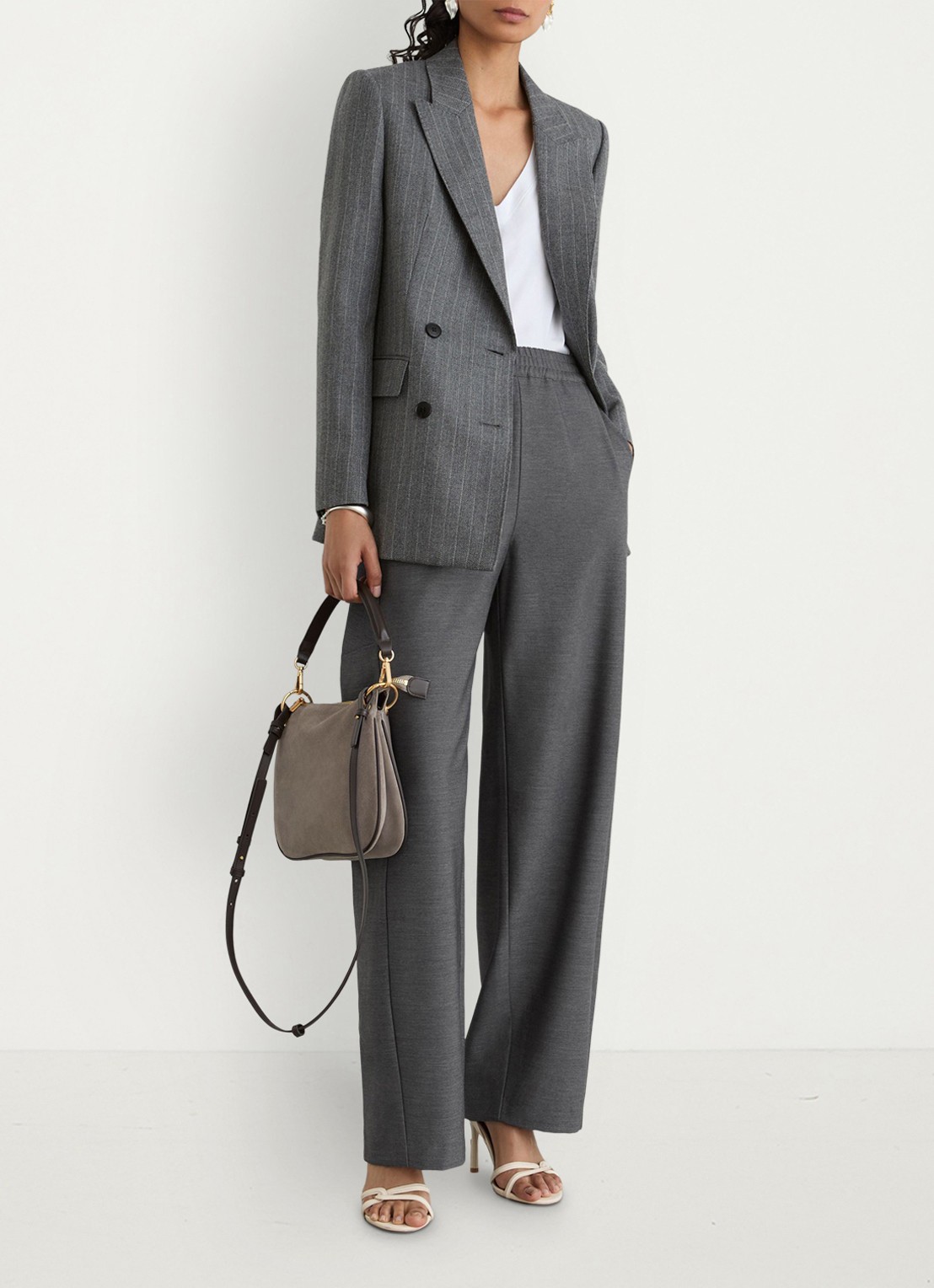 Reiss Elle high waist wide fit pantalon met gemêleerd dessin - detail 5 grijs