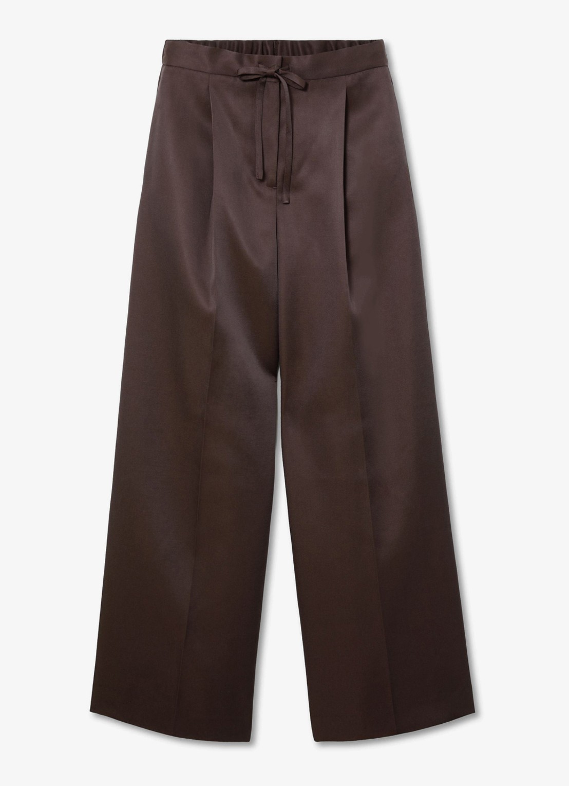 Reiss Ellen mid waist wide leg broek van satijn met persplooi - voorkant 5 bordeauxrood