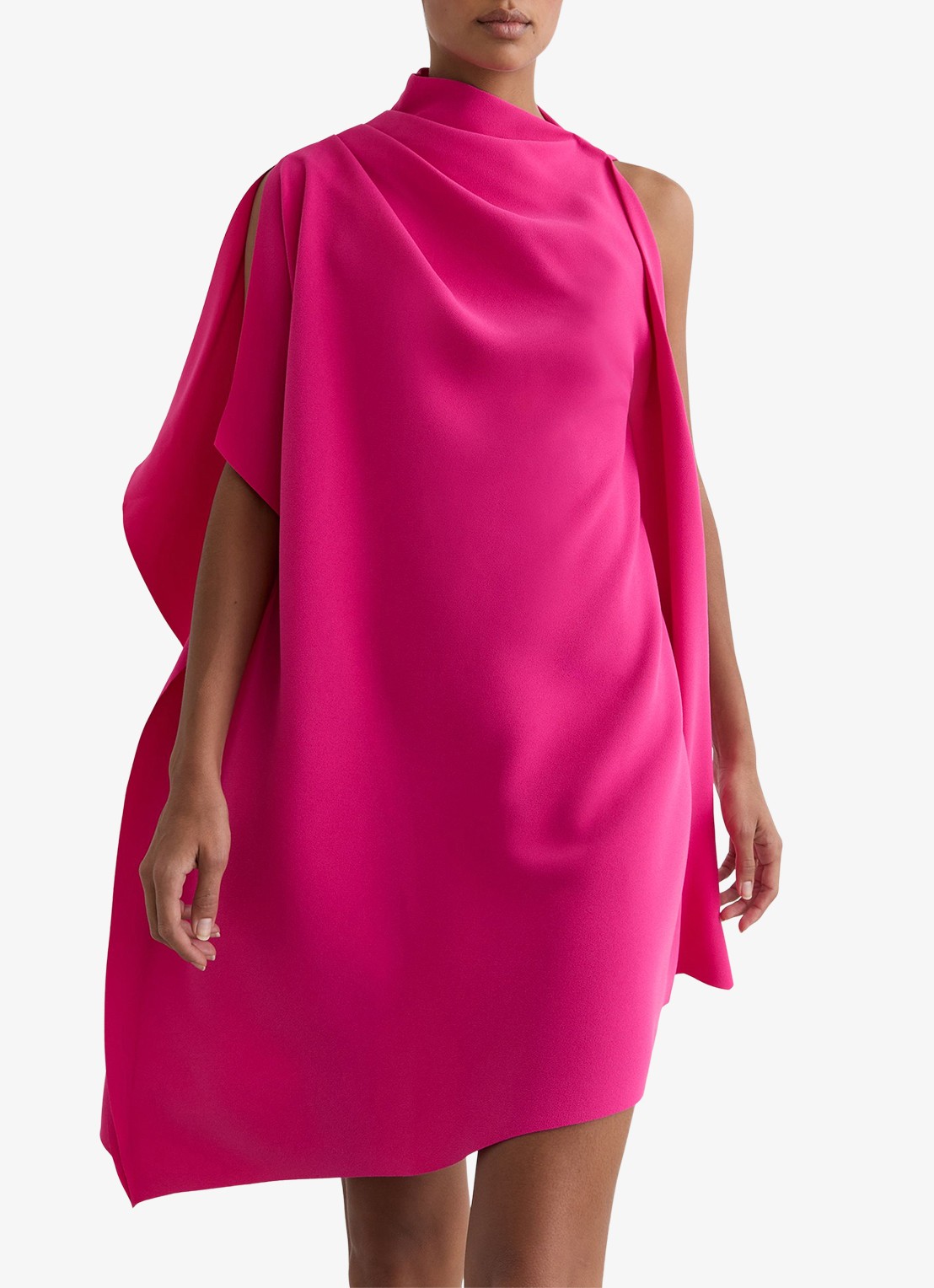 Reiss Ellery one-shoulder mini jurk van crêpe  - detail 4 donkerroze