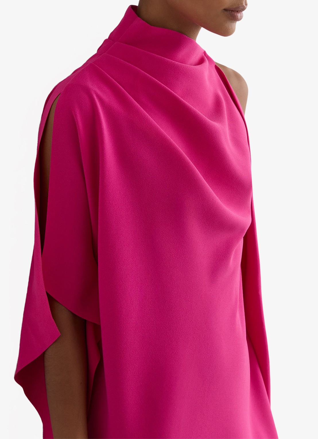 Reiss Ellery one-shoulder mini jurk van crêpe  - detail 5 donkerroze