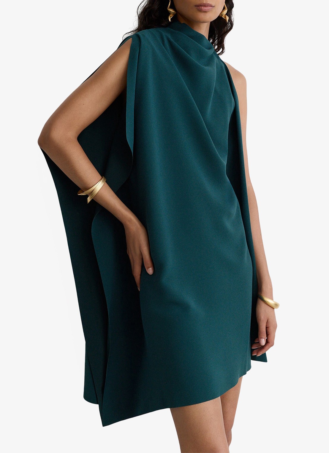 Reiss Ellery one-shoulder mini jurk van crêpe  - detail 4 zeegroen