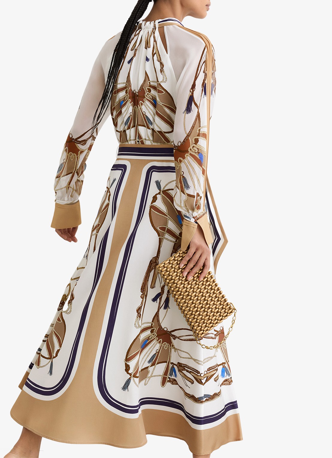 Reiss Ellie midi tuniekjurk met sjaalkraag - achterkant lichtbruin