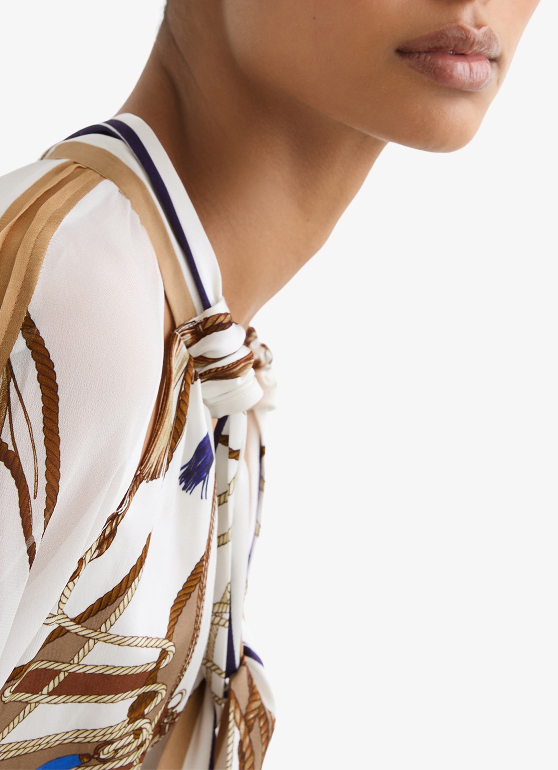 Reiss Ellie midi tuniekjurk met sjaalkraag - detail 5 lichtbruin