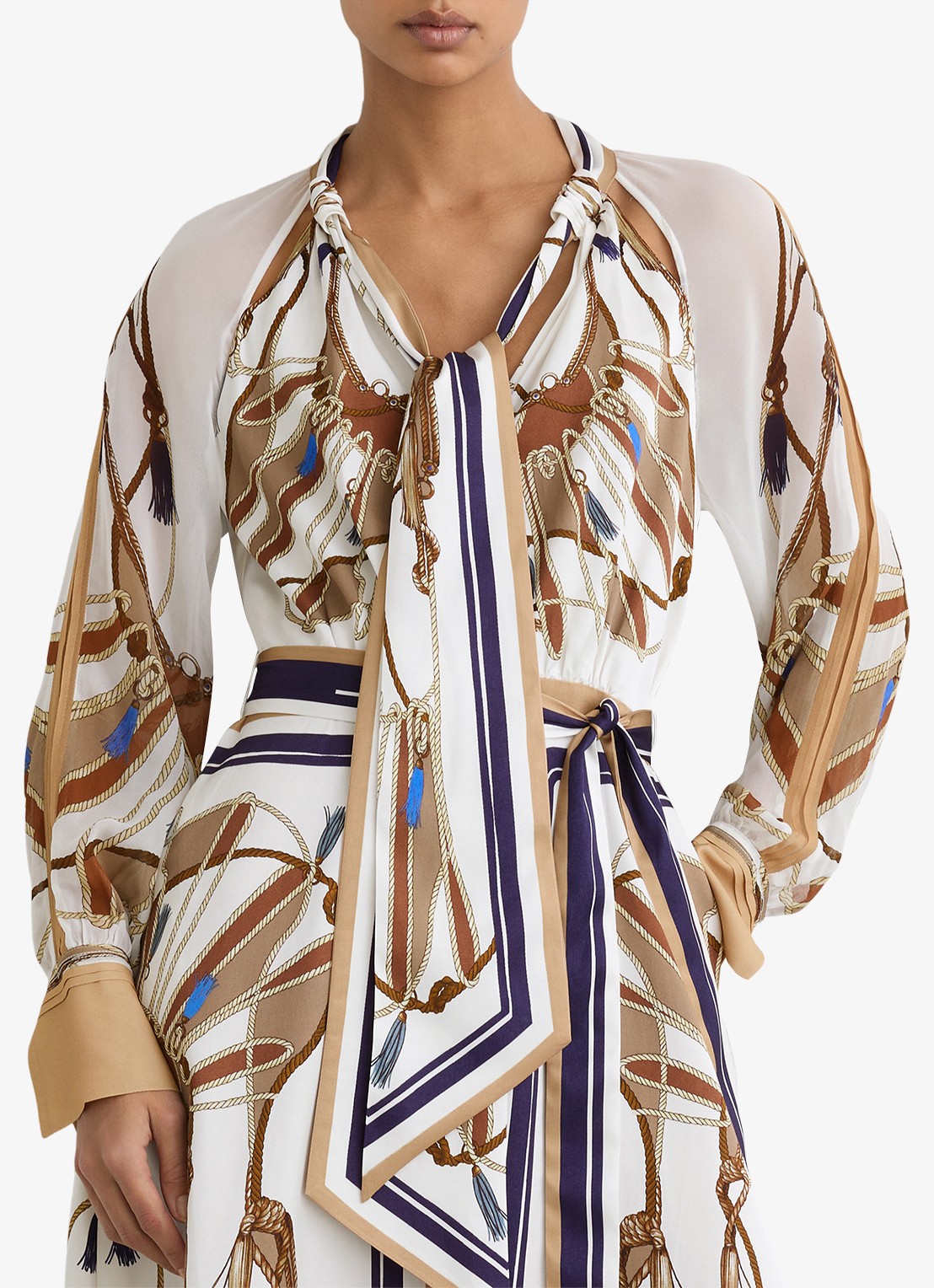 Reiss Ellie midi tuniekjurk met sjaalkraag - detail 6 lichtbruin