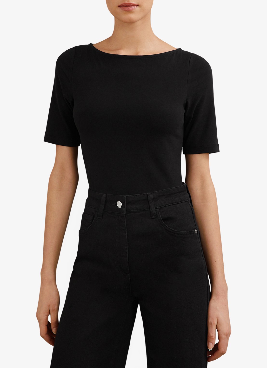 Reiss Ellie T-shirt met boothals - detail 4 black / zwart