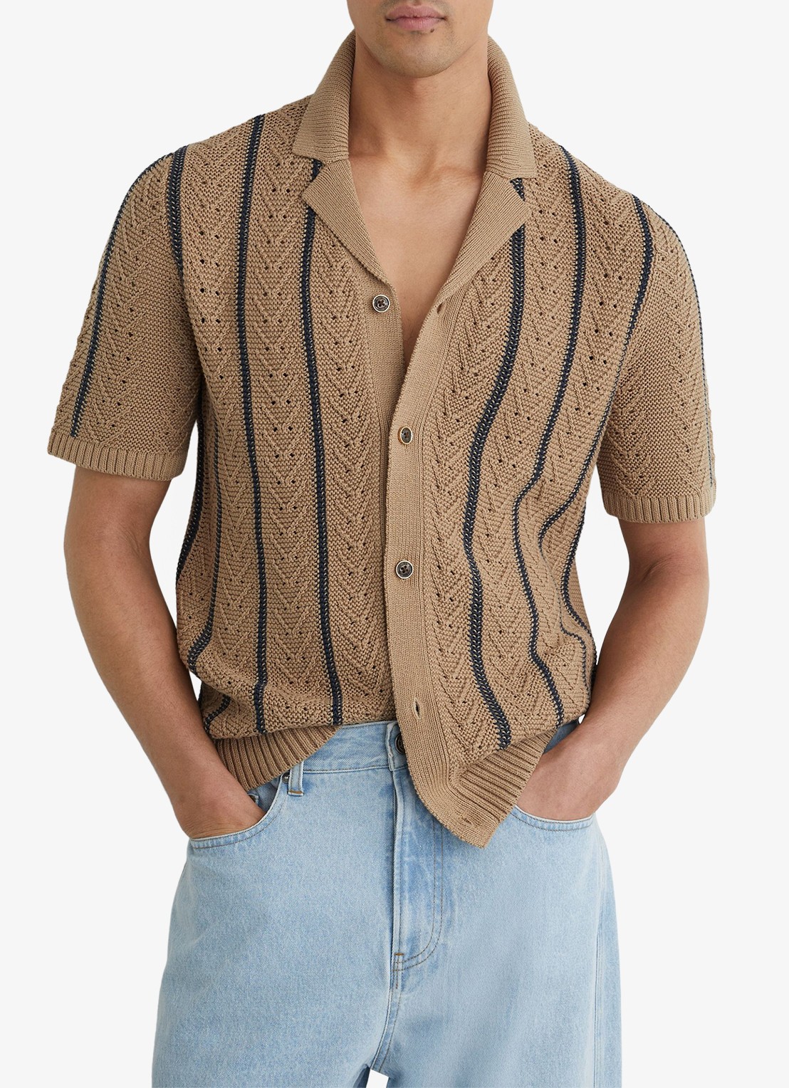 Reiss Ellingham grofgebreide trui in katoenblend - detail 3 camel