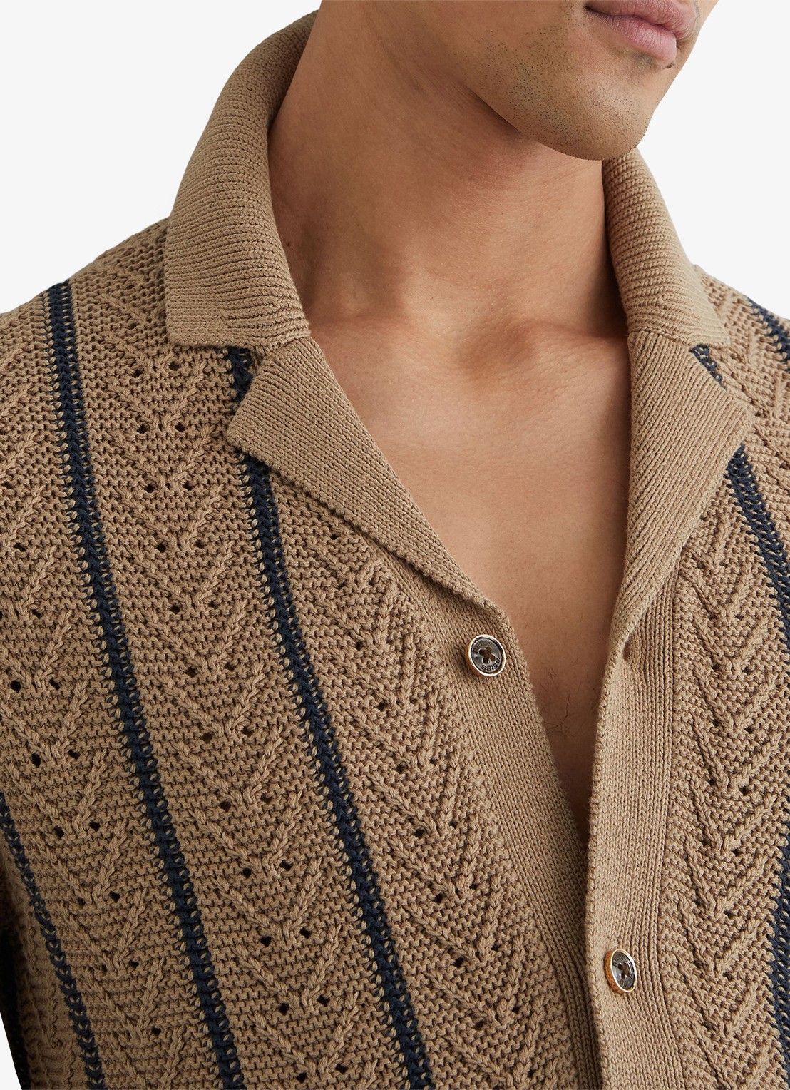 Reiss Ellingham grofgebreide trui in katoenblend - detail 5 camel