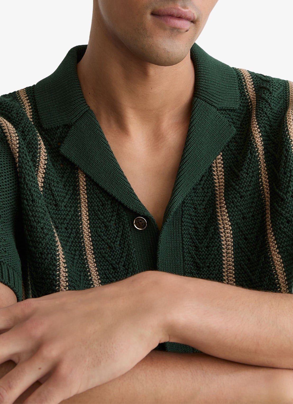 Reiss Ellingham grofgebreide trui in katoenblend - detail 5 donkergroen