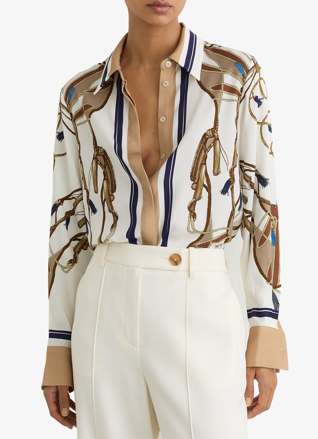 Reiss Ellis blouse met grafische print  - detail 2 beige