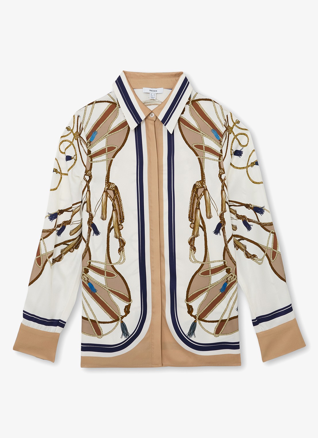 Reiss Ellis blouse met grafische print  - voorkant 5 beige