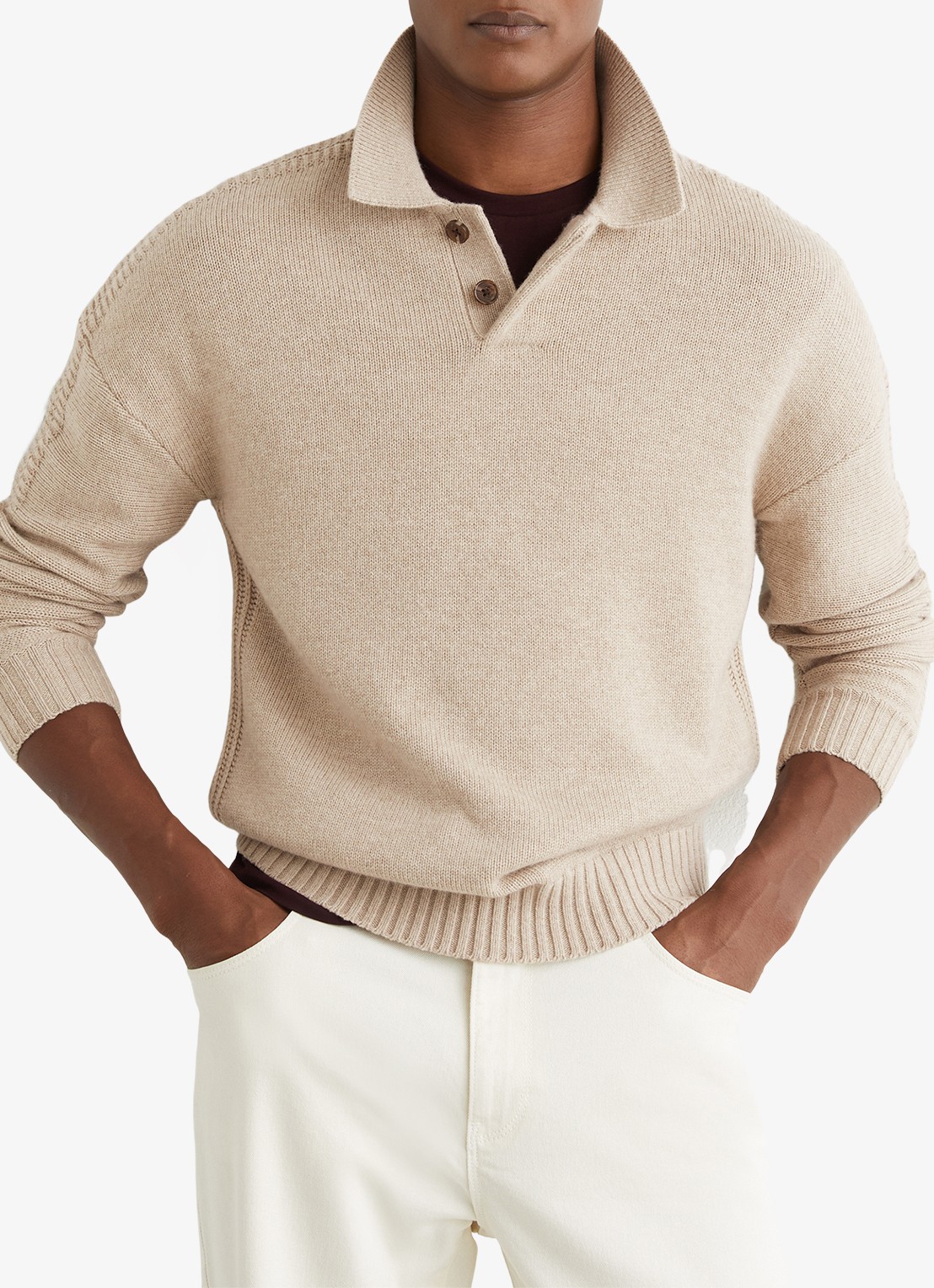 Reiss Elm fijngbreide trui in wolblend met polokraag  - detail 3 beige