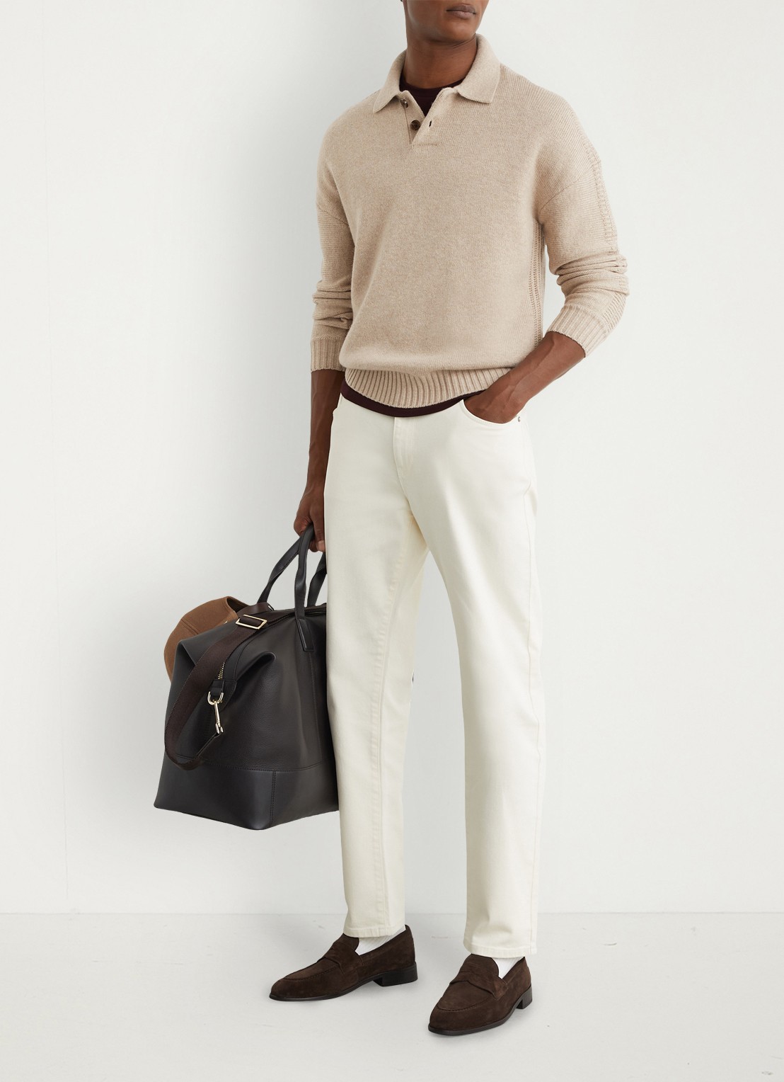 Reiss Elm fijngbreide trui in wolblend met polokraag  - voorkant 2 beige