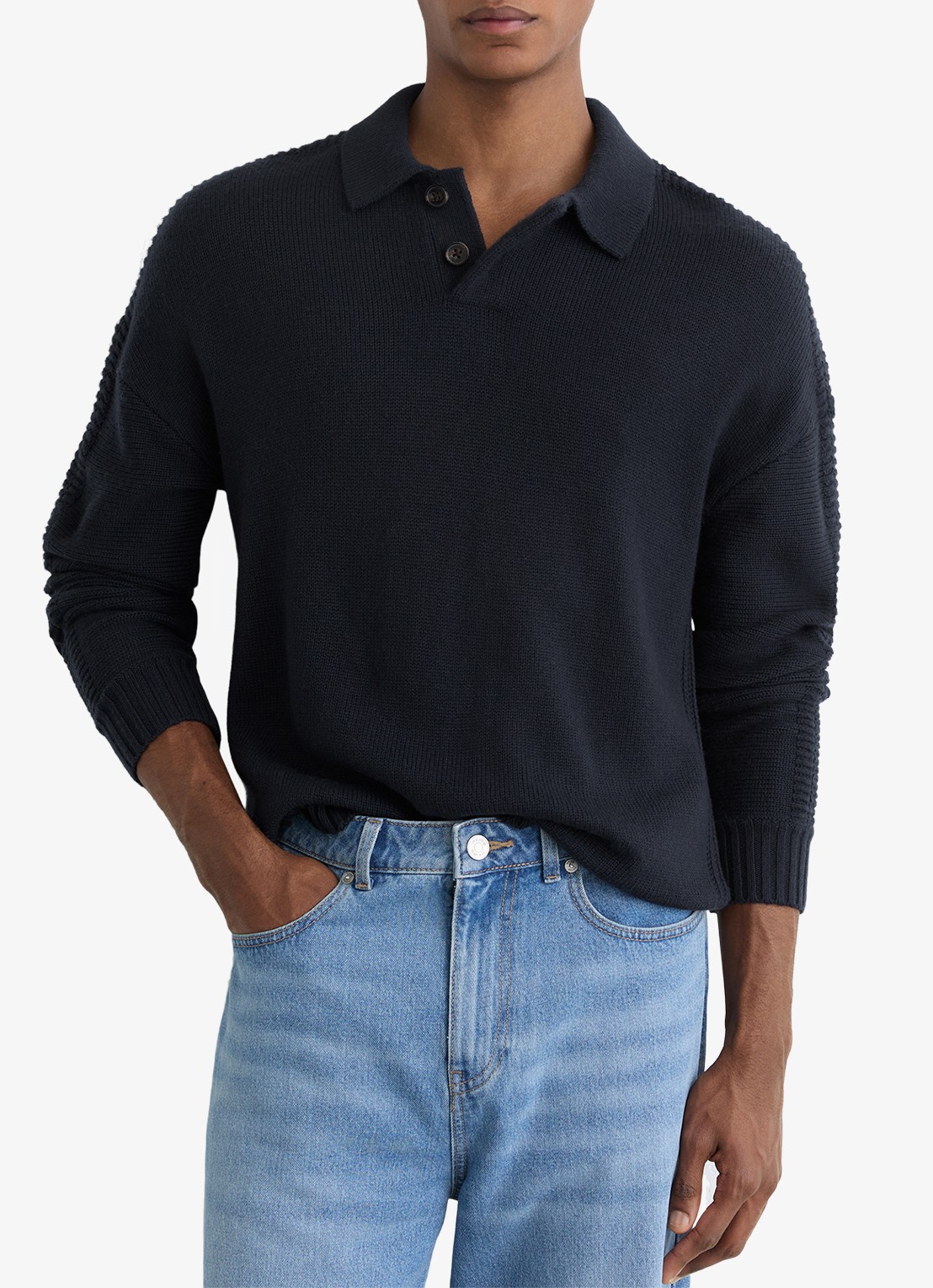 Reiss Elm fijngbreide trui in wolblend met polokraag  - detail 2 donkerblauw