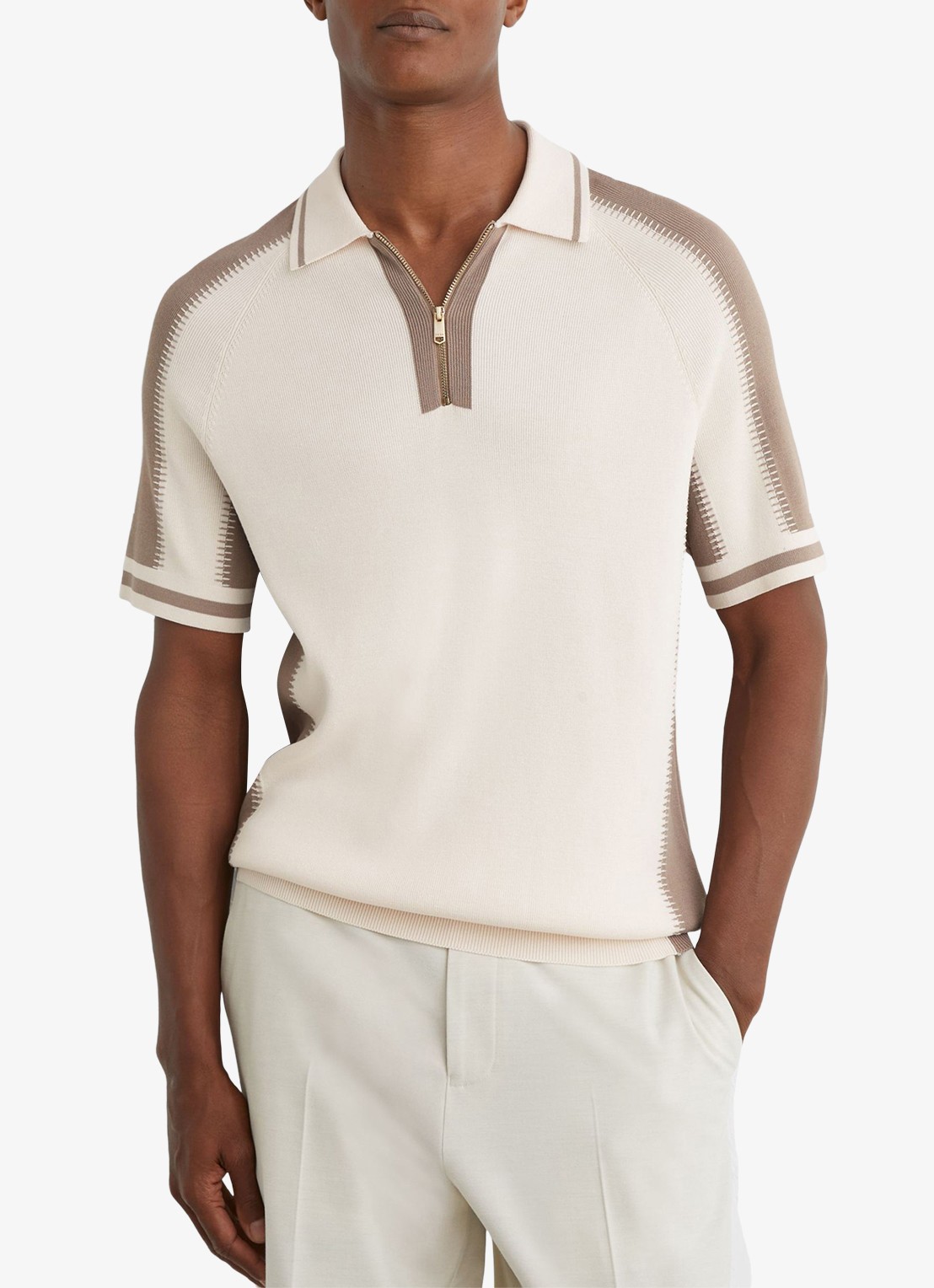 Reiss Elmers regular fit polo met colour blocking - detail 3 creme