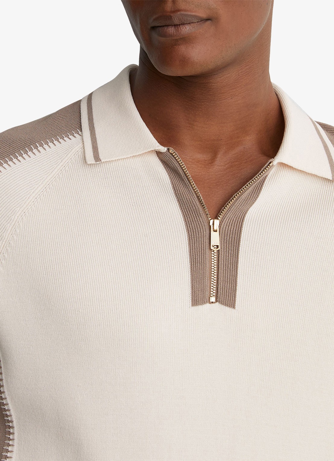 Reiss Elmers regular fit polo met colour blocking - detail 4 creme