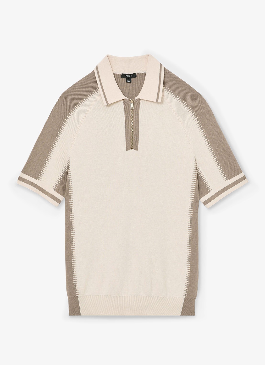 Reiss Elmers regular fit polo met colour blocking - voorkant creme