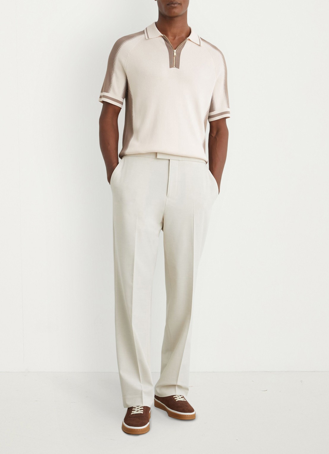 Reiss Elmers regular fit polo met colour blocking - voorkant 2 creme
