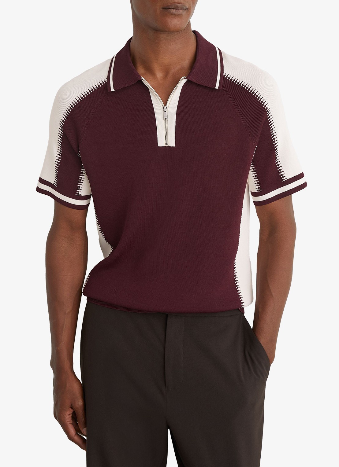 Reiss Elmers regular fit polo met colour blocking - detail bordeauxrood