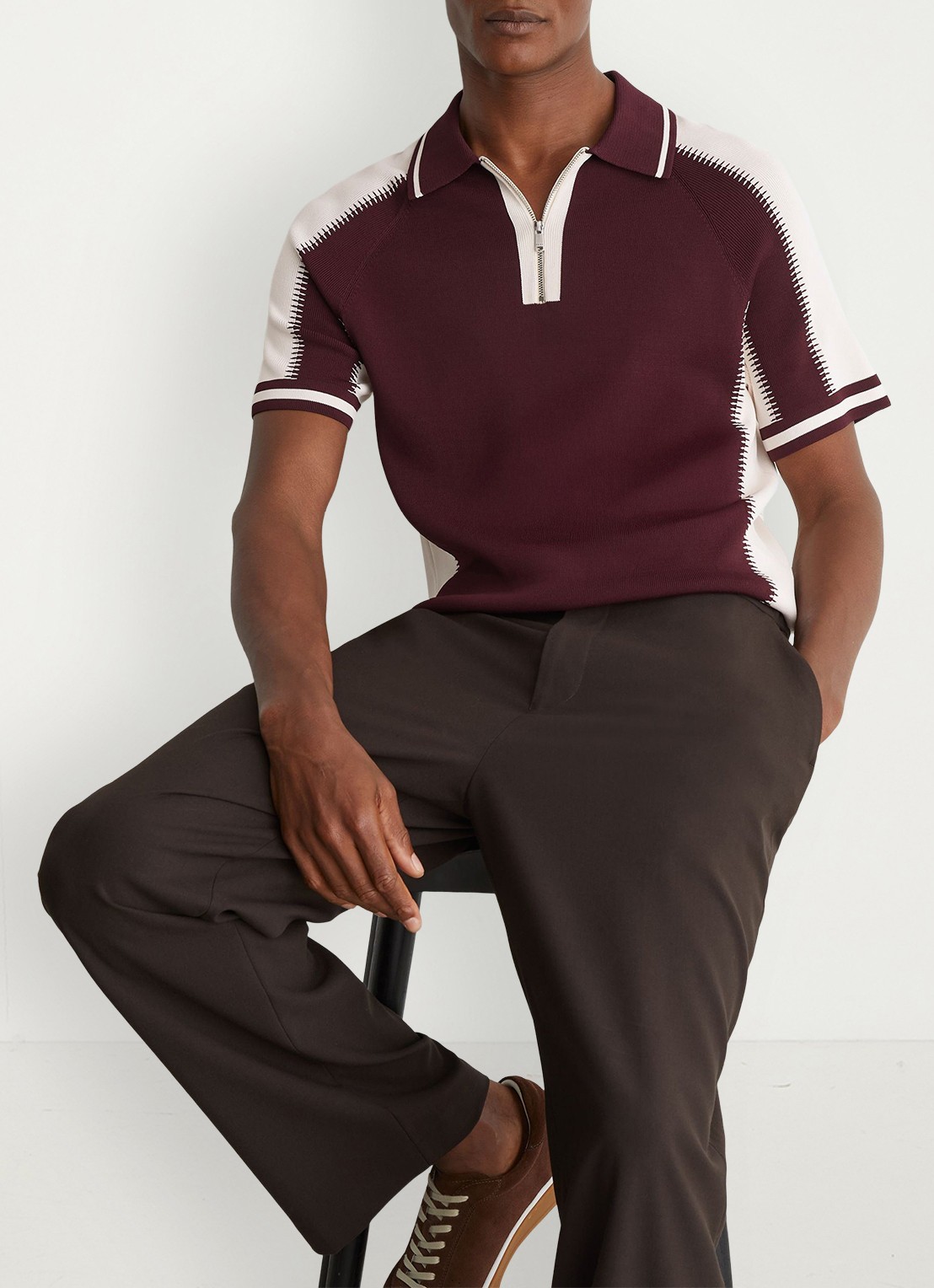 Reiss Elmers regular fit polo met colour blocking - detail 2 bordeauxrood