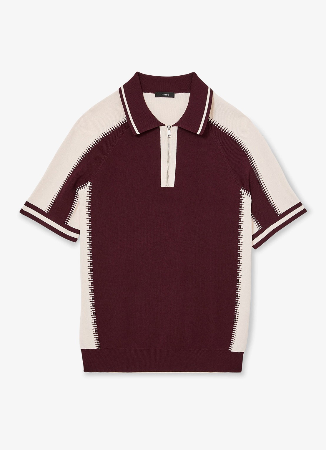 Reiss Elmers regular fit polo met colour blocking - voorkant 6 bordeauxrood