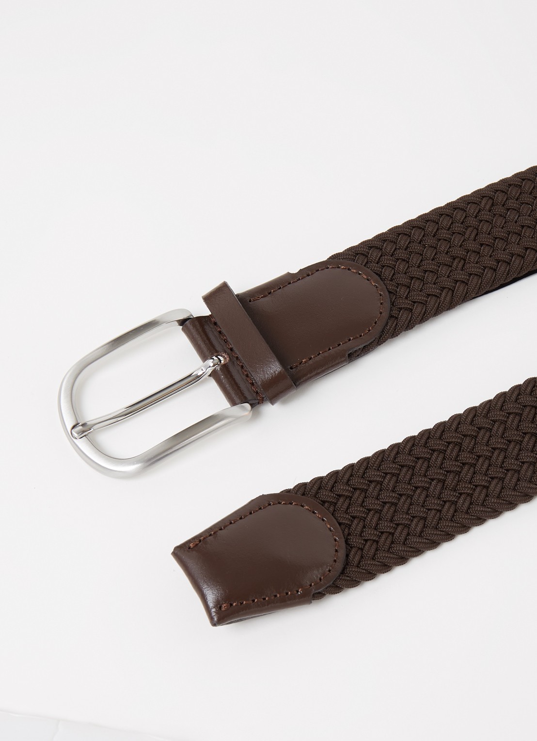 Reiss Elmont gevlochten riem met leren details - detail donkerbruin