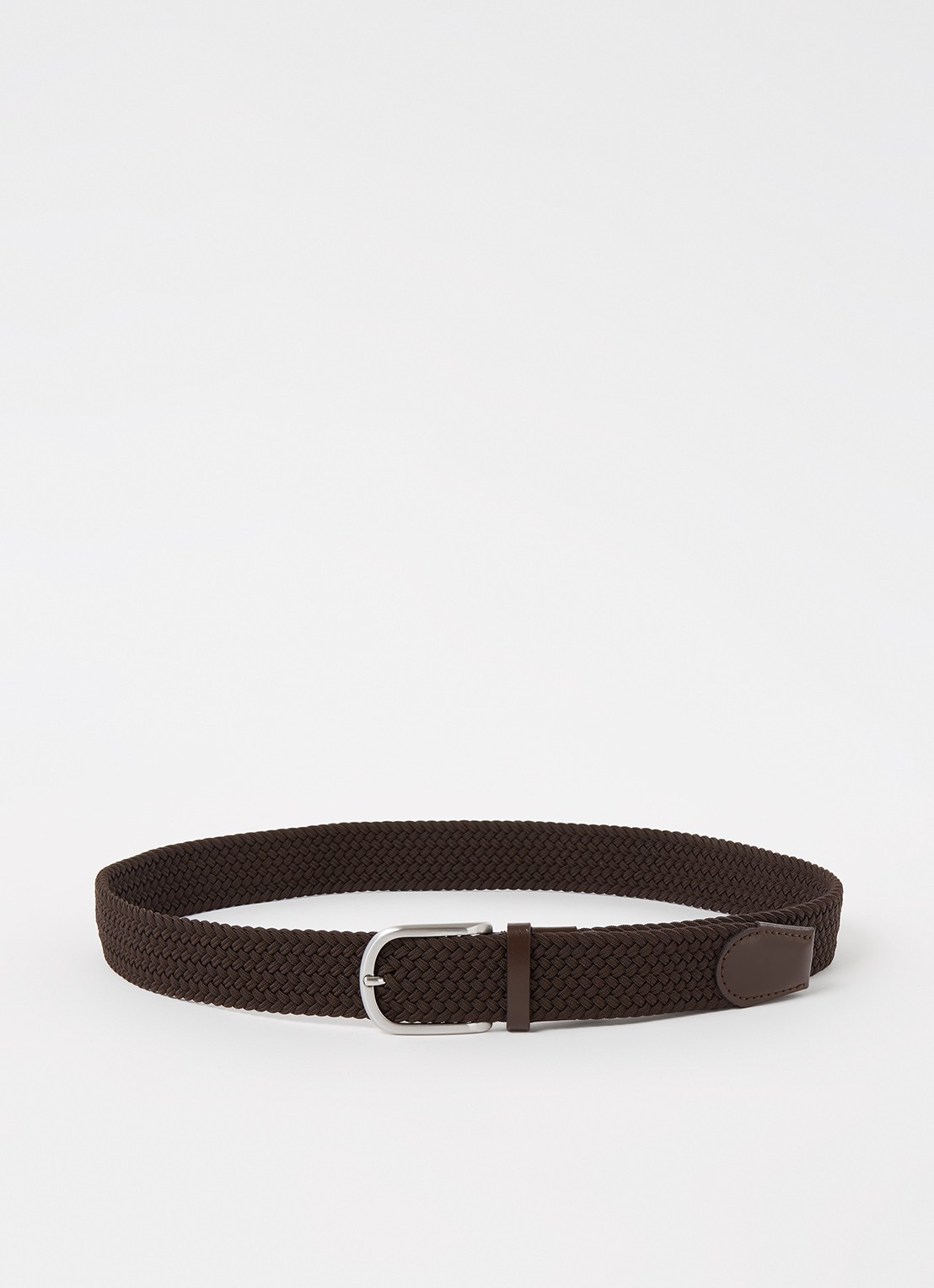 Reiss Elmont gevlochten riem met leren details - voorkant 2 donkerbruin
