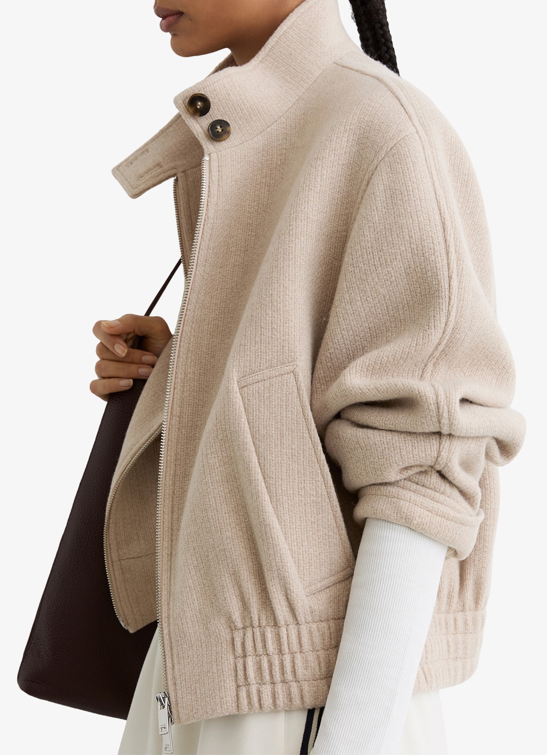 Reiss Elodie bomberjack van wol met opstaande kraag - detail 5 beige