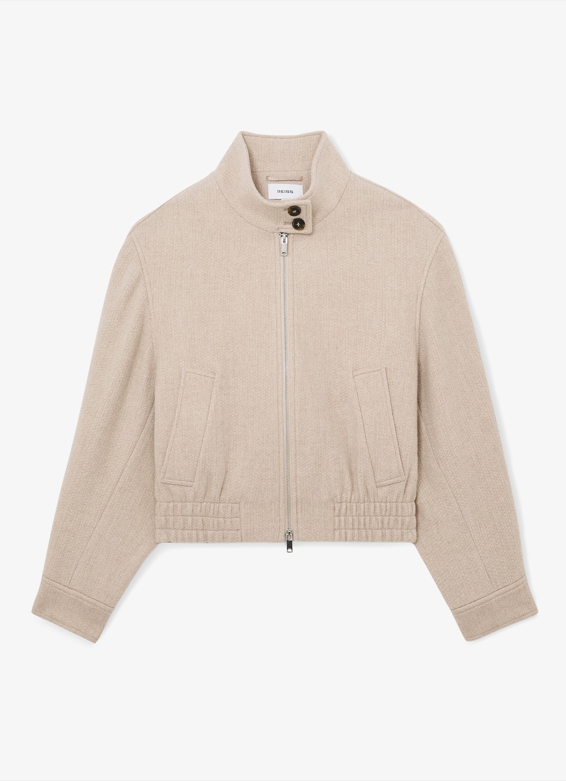 Reiss Elodie bomberjack van wol met opstaande kraag - voorkant 7 beige