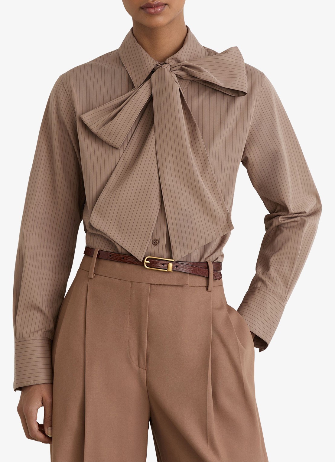 Reiss Elowen blouse met streepprint - detail 2 lichtbruin