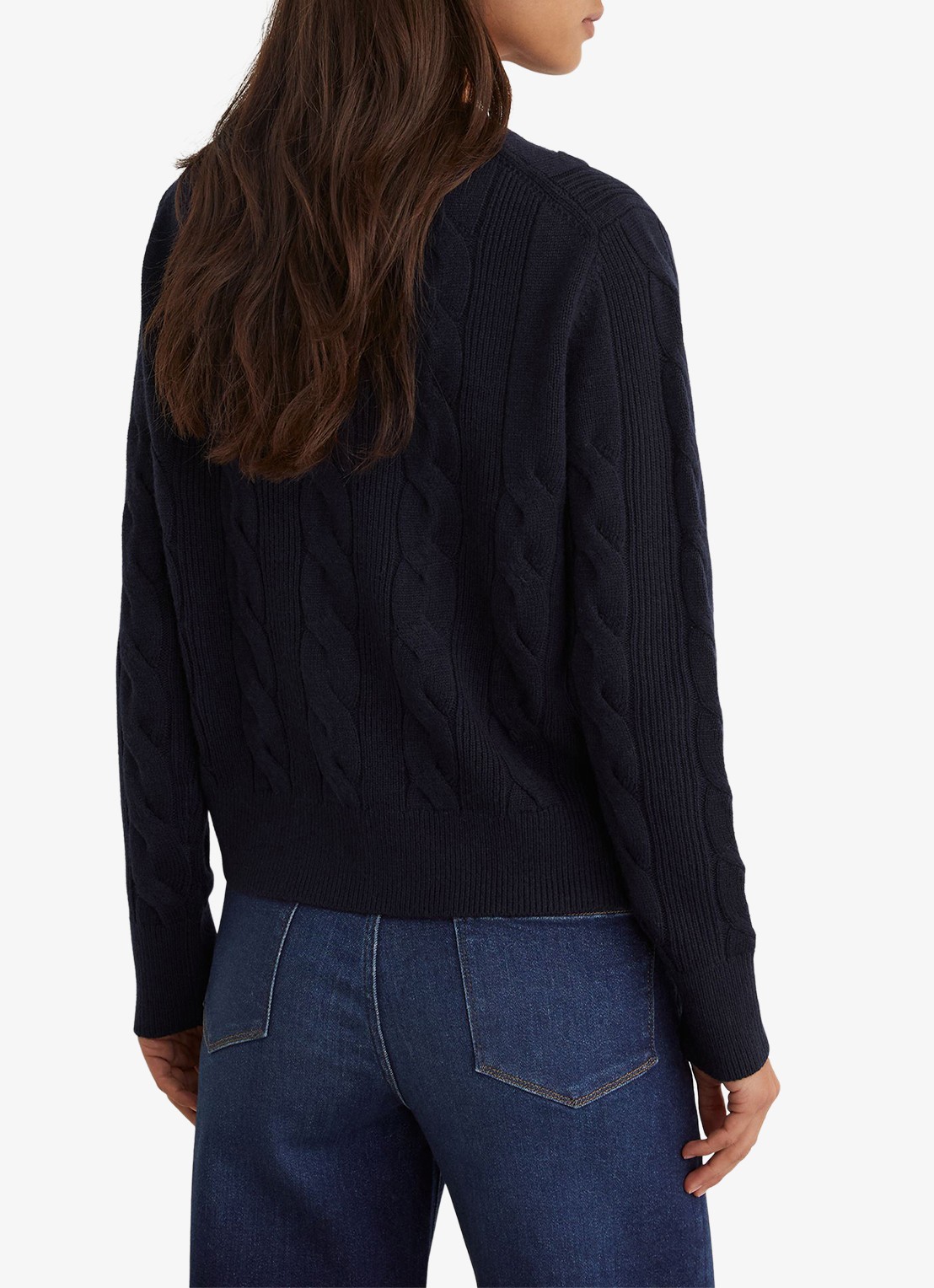 Reiss Elowen kabelgebreid vest van wol en kasjmier - achterkant blauw