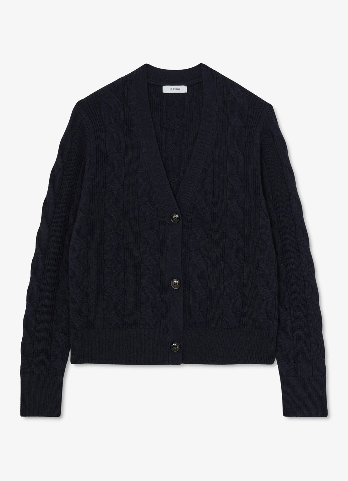 Reiss Elowen kabelgebreid vest van wol en kasjmier - voorkant 2 blauw