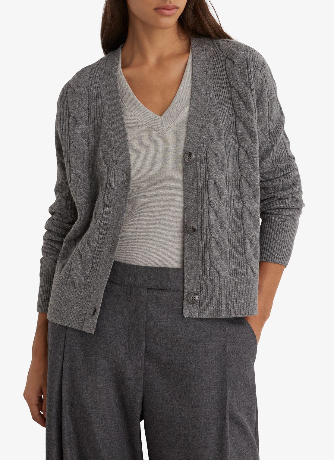 Reiss Elowen kabelgebreid vest van wol en kasjmier - detail 4 grijsmele