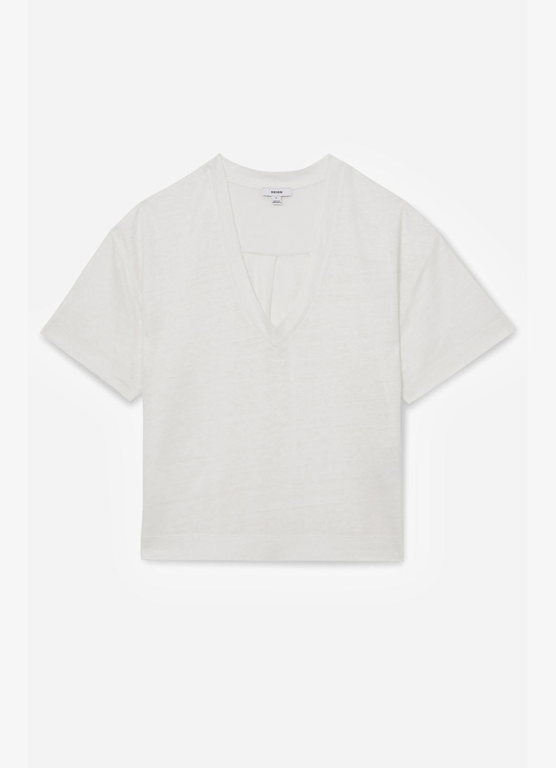 Reiss Ember T-shirt van linnen met V-hals - voorkant 2 wit