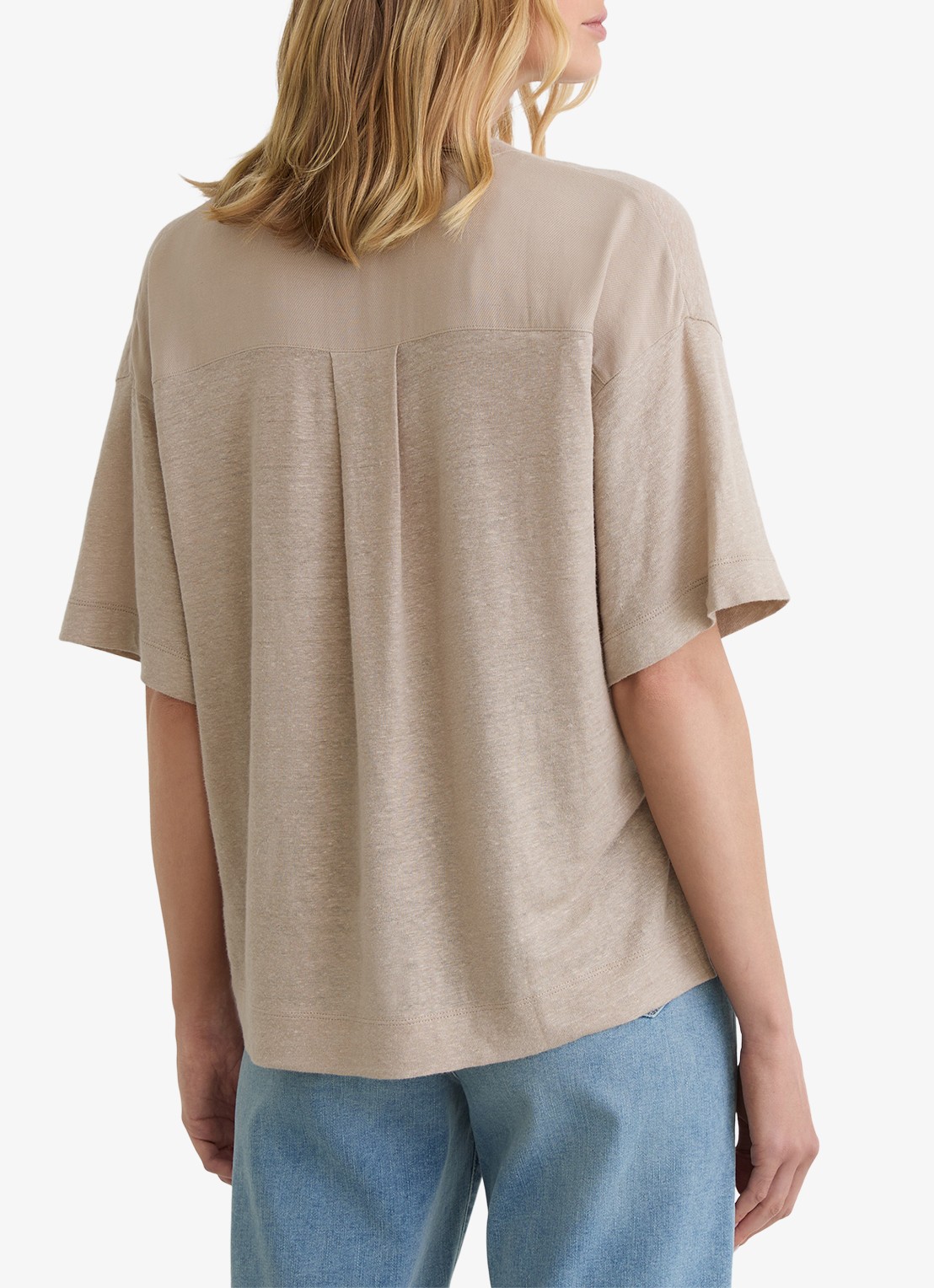 Reiss Ember T-shirt van linnen met V-hals - achterkant 6 beige