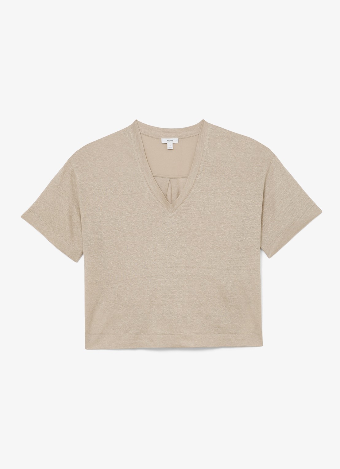 Reiss Ember T-shirt van linnen met V-hals - voorkant 4 beige