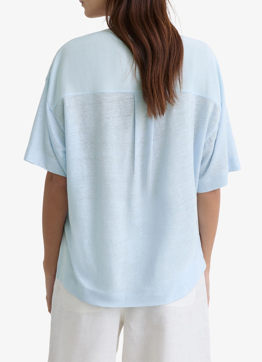 Reiss Ember T-shirt van linnen met V-hals - achterkant 6 donkerblauw