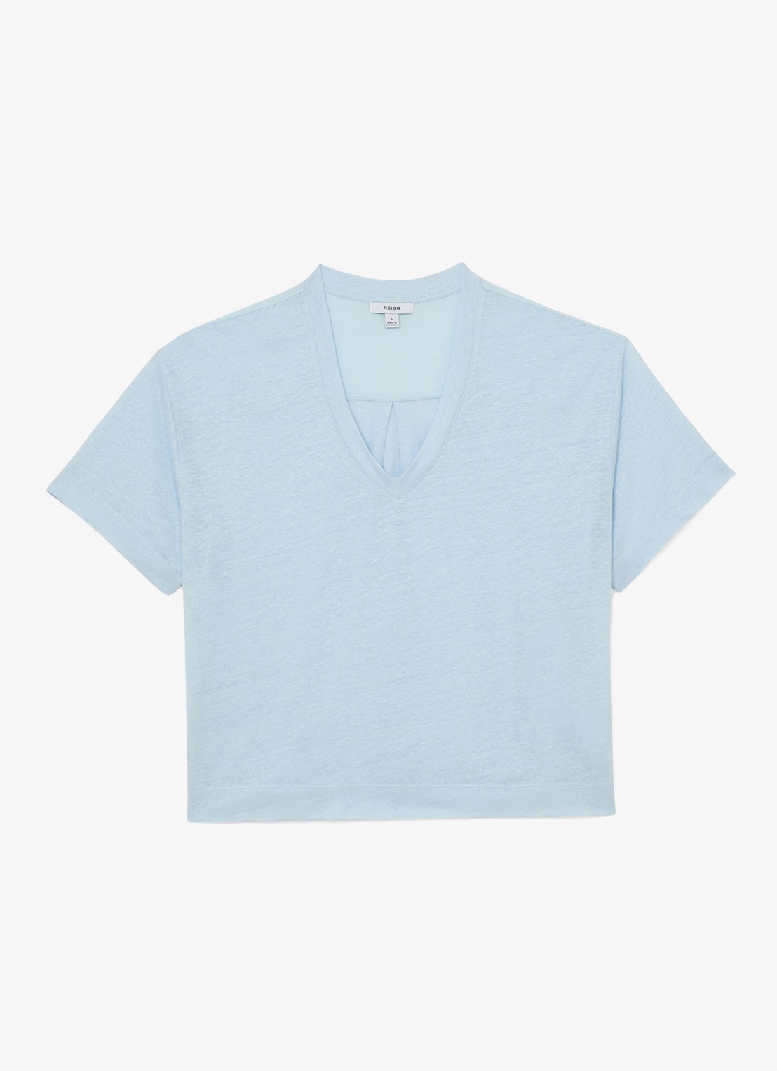Reiss Ember T-shirt van linnen met V-hals - voorkant 4 donkerblauw