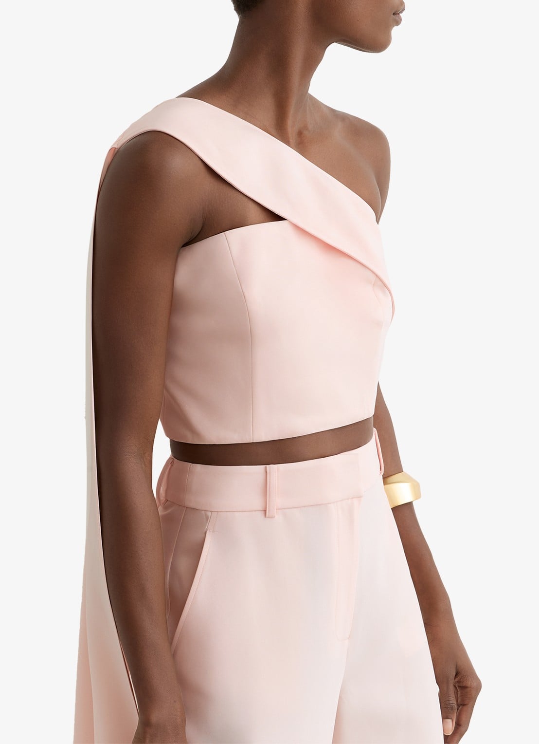 Reiss Emilia one shoulder top met sjaalkraag - detail 2 lichtroze