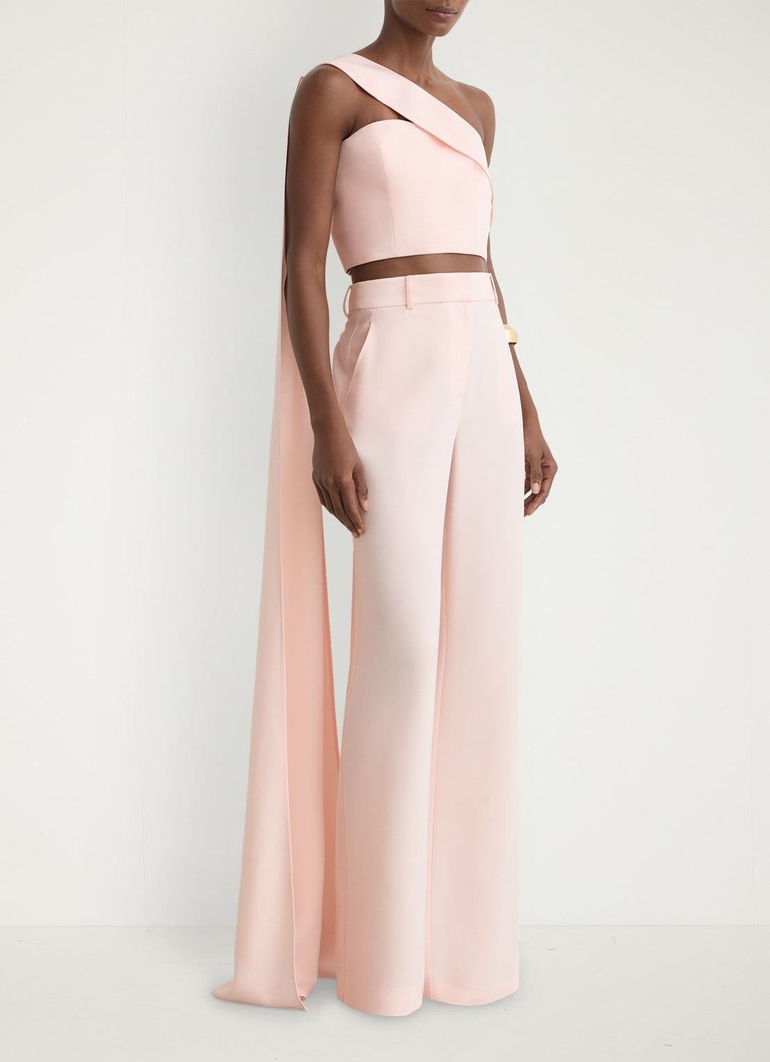 Reiss Emilia one shoulder top met sjaalkraag - voorkant 6 lichtroze