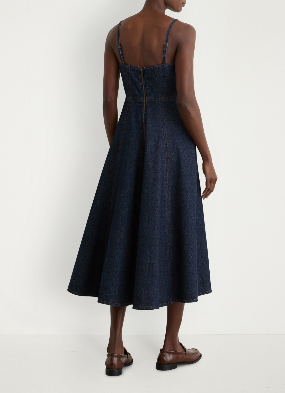 Reiss Emma midi denim jurk met cut-out detail - achterkant 6 donkerblauw
