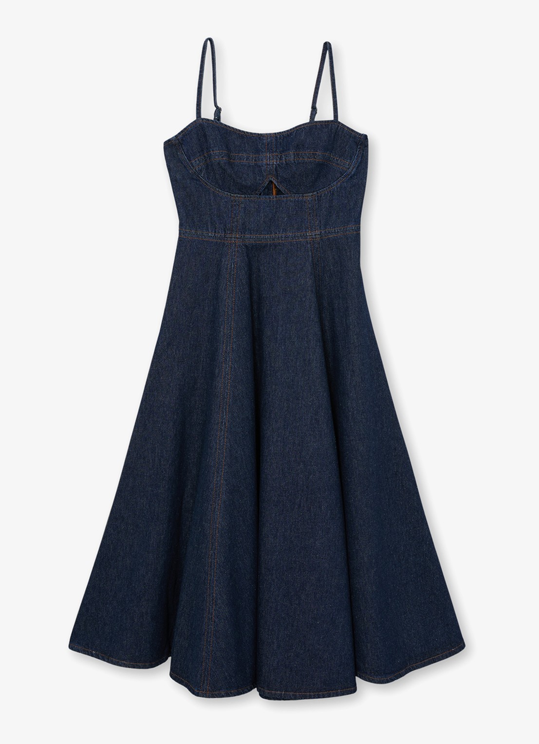 Reiss Emma midi denim jurk met cut-out detail - voorkant donkerblauw