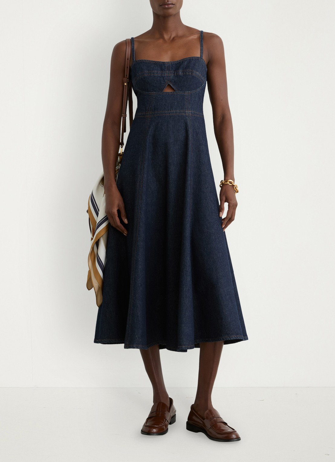 Reiss Emma midi denim jurk met cut-out detail - voorkant 2 donkerblauw