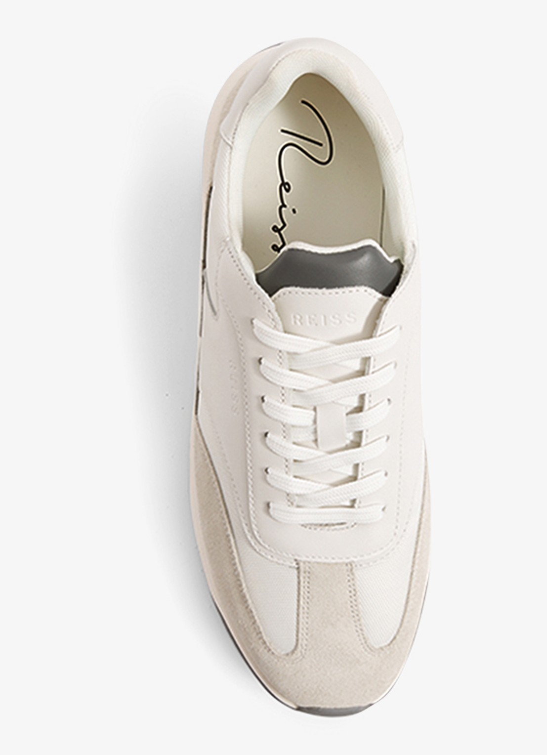 Reiss Emmett sneaker van mesh met suède en leren details - voorkant 2 gebroken wit