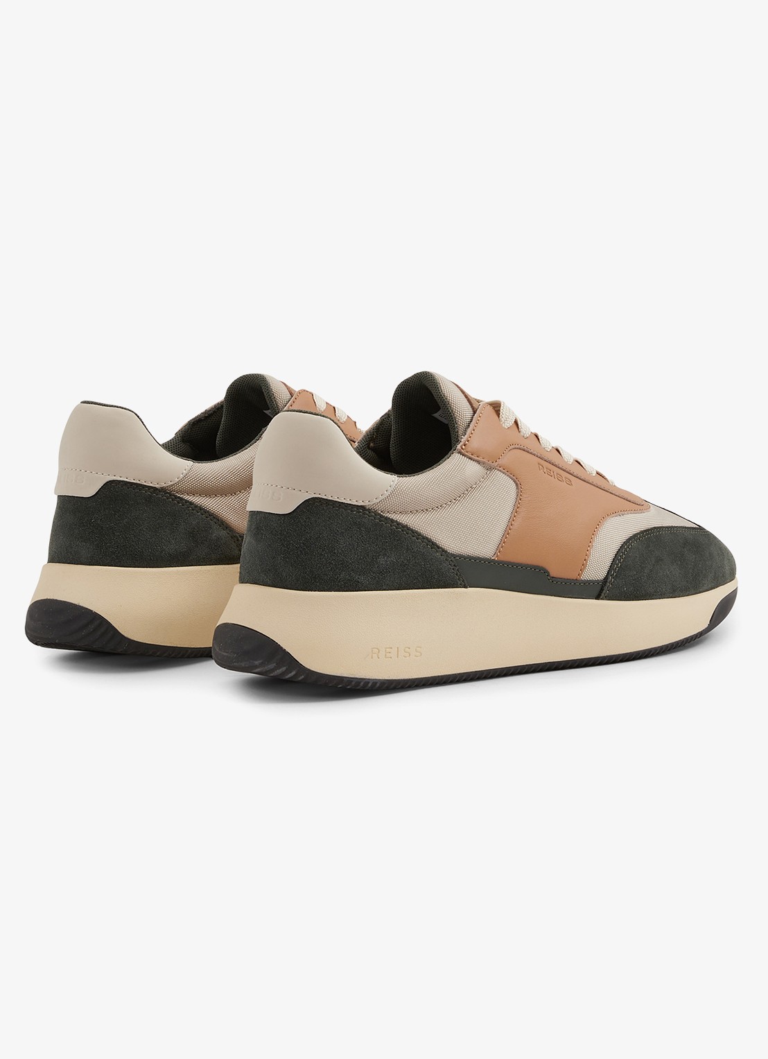 Reiss Emmett sneaker van mesh met suède en leren details - achterkant bronsgroen