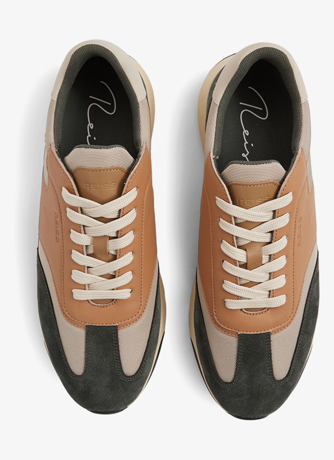 Reiss Emmett sneaker van mesh met suède en leren details - detail 5 bronsgroen